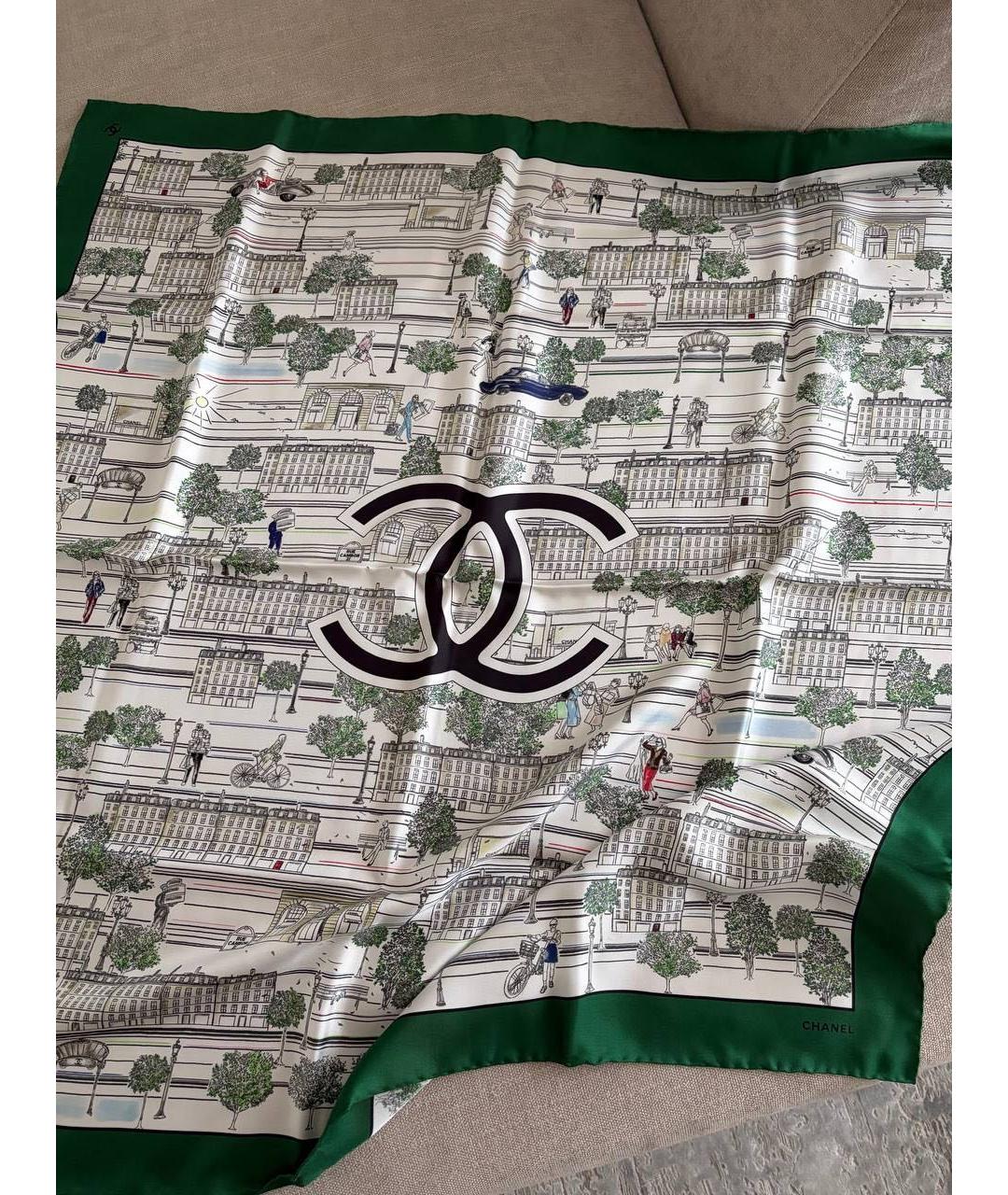 CHANEL Белый шелковый платок, фото 2
