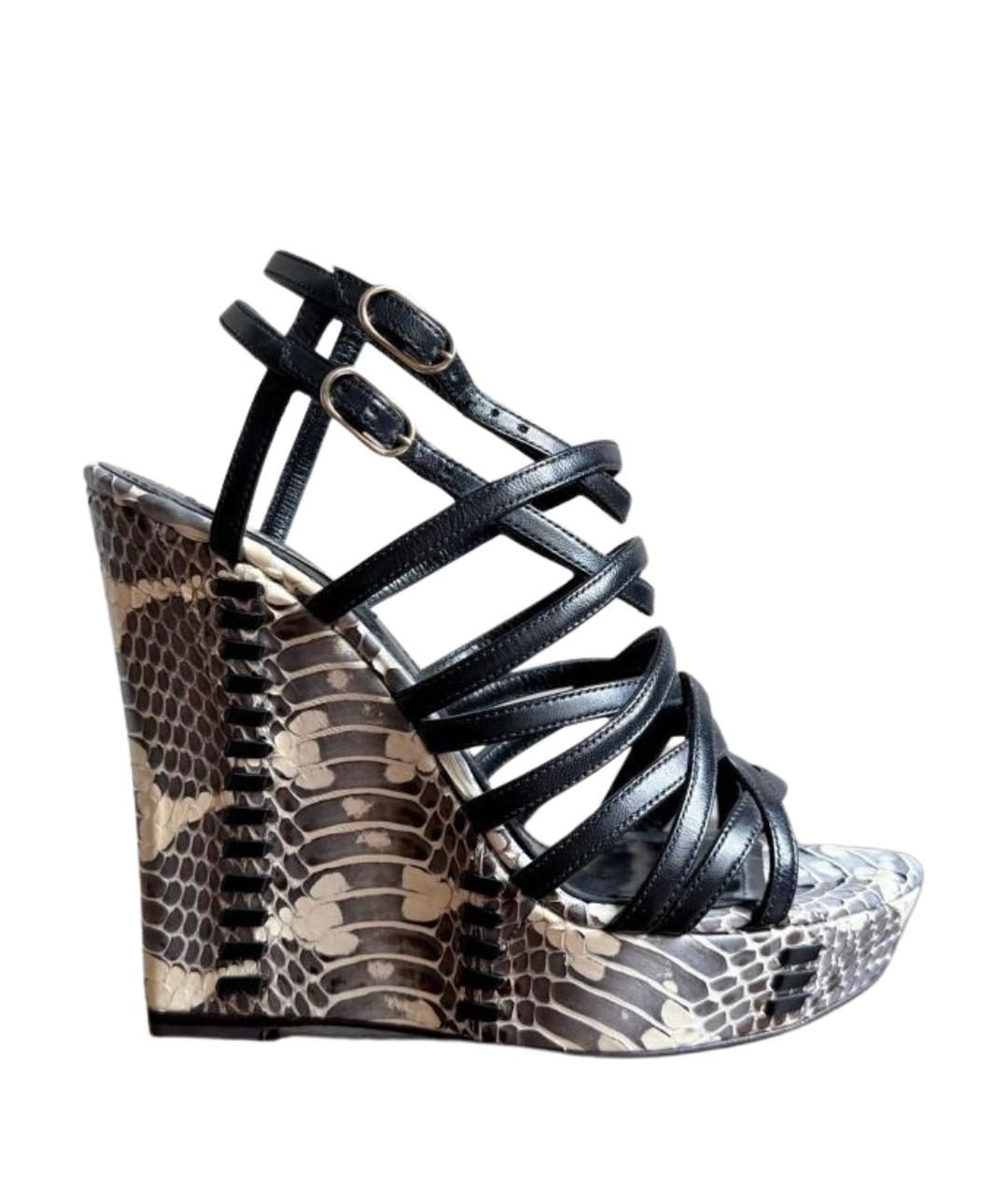ROBERTO CAVALLI Черные кожаные босоножки, фото 1
