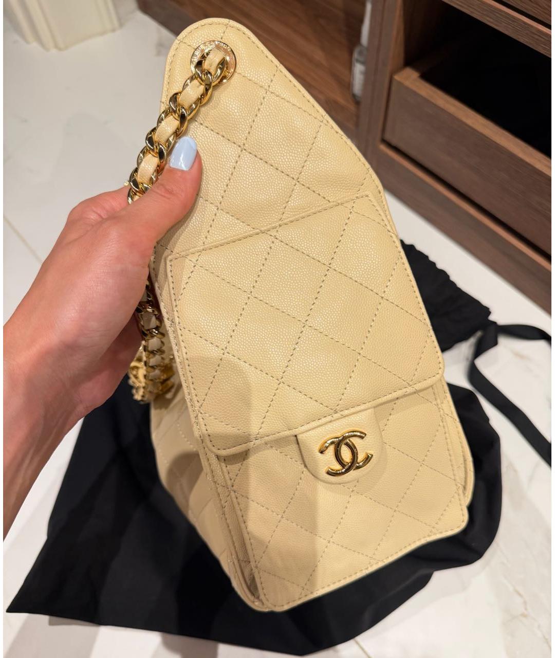 CHANEL Бежевая кожаная сумка через плечо, фото 2