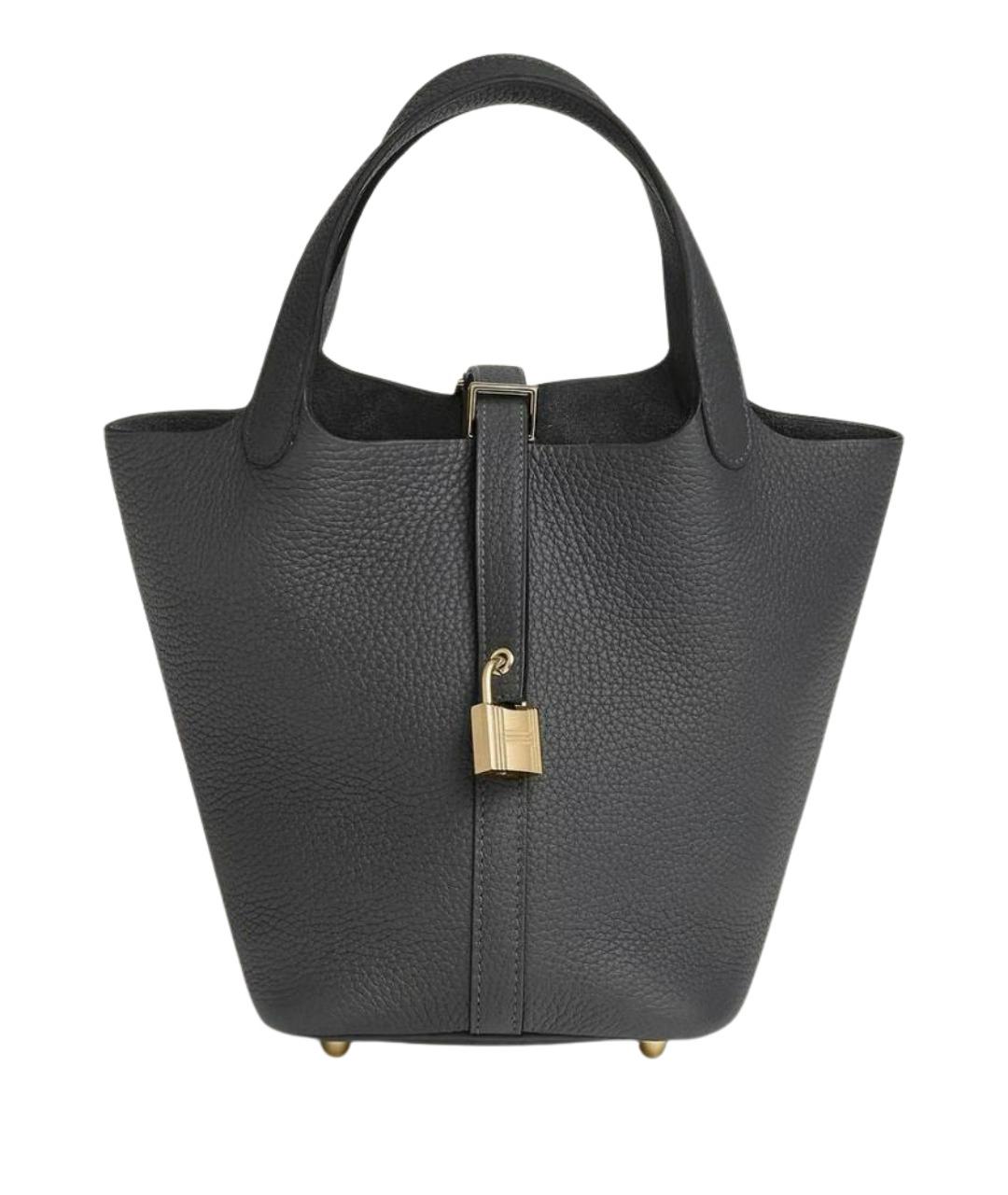 HERMES Антрацитовая кожаная сумка с короткими ручками, фото 1