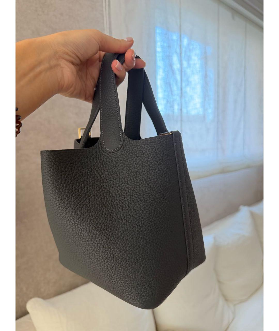 HERMES Антрацитовая кожаная сумка с короткими ручками, фото 7