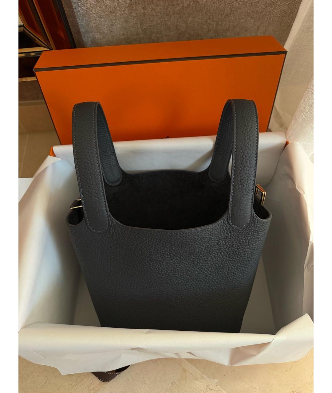 HERMES Антрацитовая кожаная сумка с короткими ручками, фото 5