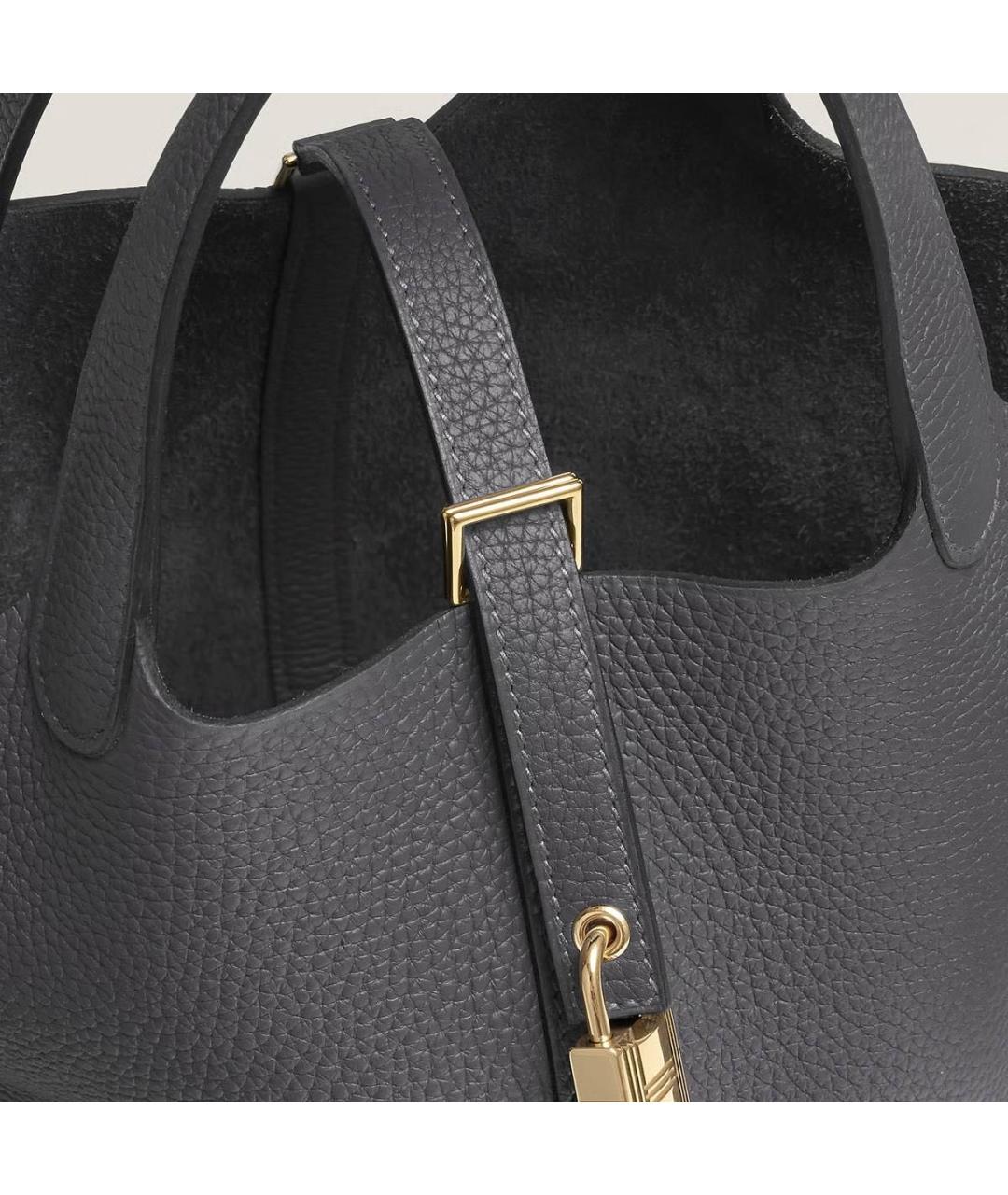HERMES Антрацитовая кожаная сумка с короткими ручками, фото 3
