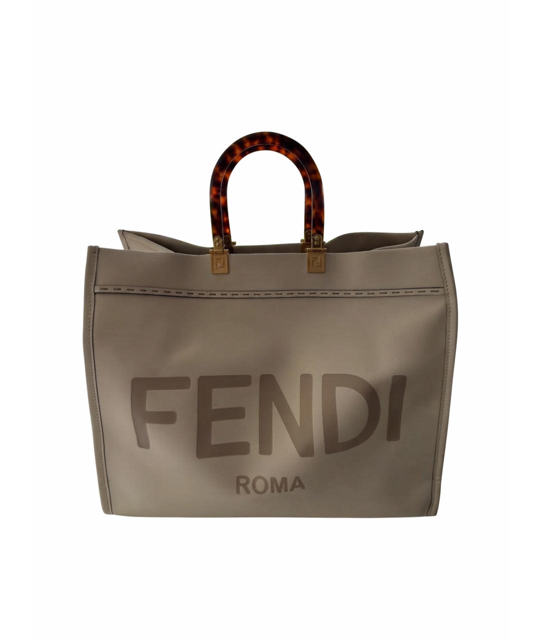 FENDI Бежевая кожаная сумка тоут, фото 1
