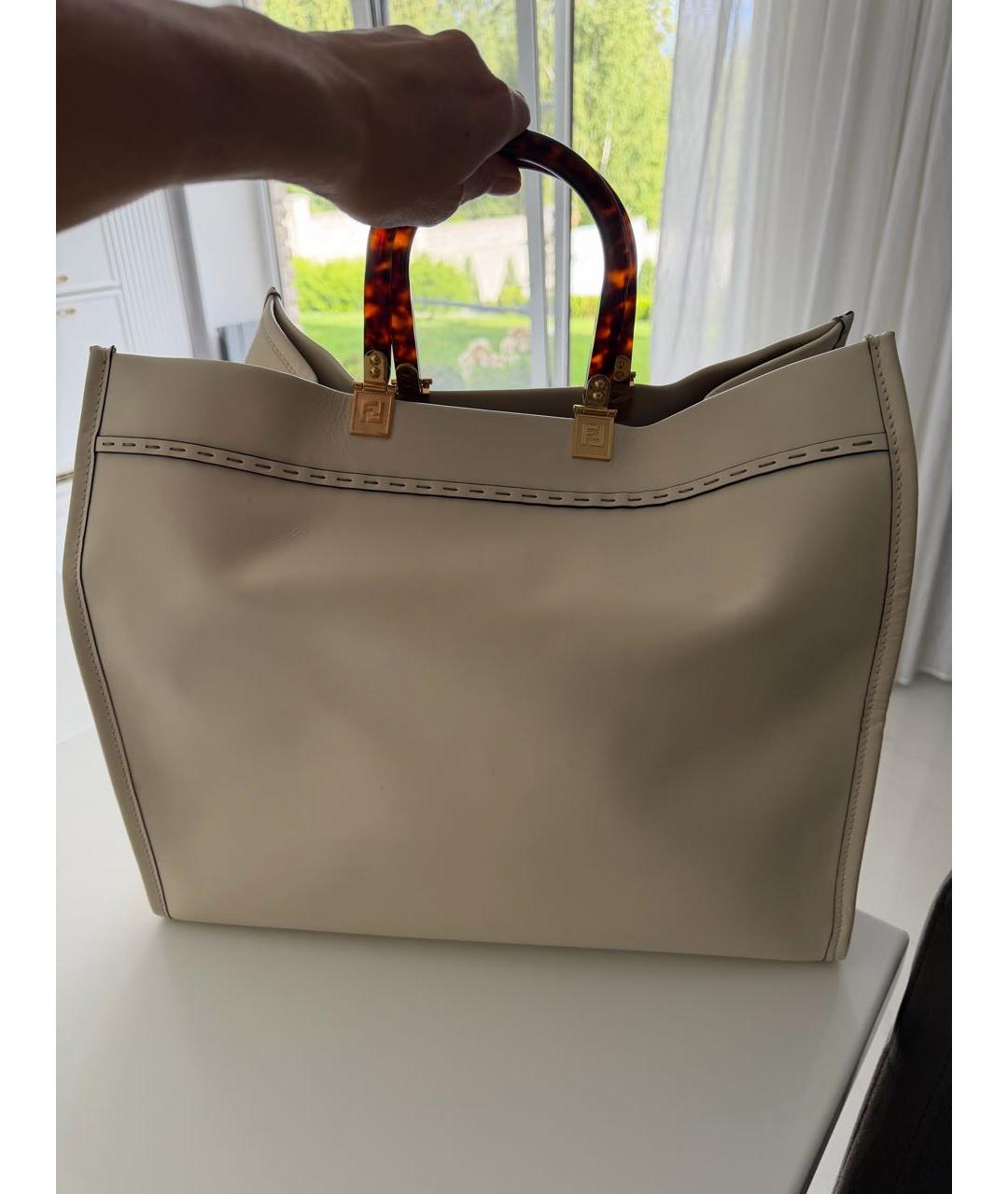 FENDI Бежевая кожаная сумка тоут, фото 2