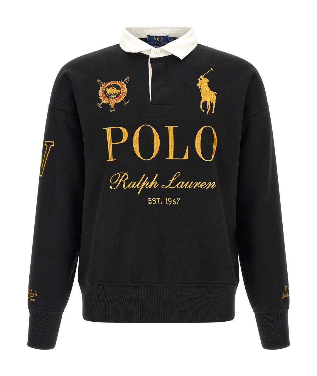 POLO RALPH LAUREN Черное хлопковое поло с длинным рукавом, фото 1