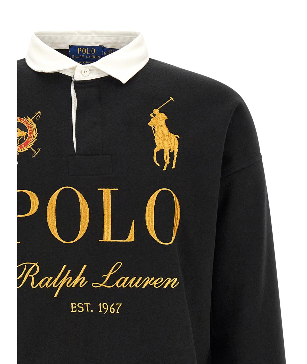 POLO RALPH LAUREN Черное хлопковое поло с длинным рукавом, фото 3
