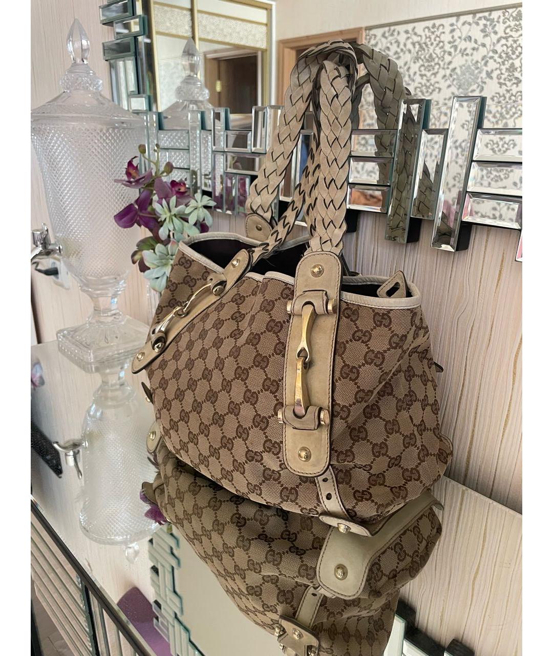 GUCCI Бежевая сумка через плечо из канвы, фото 2