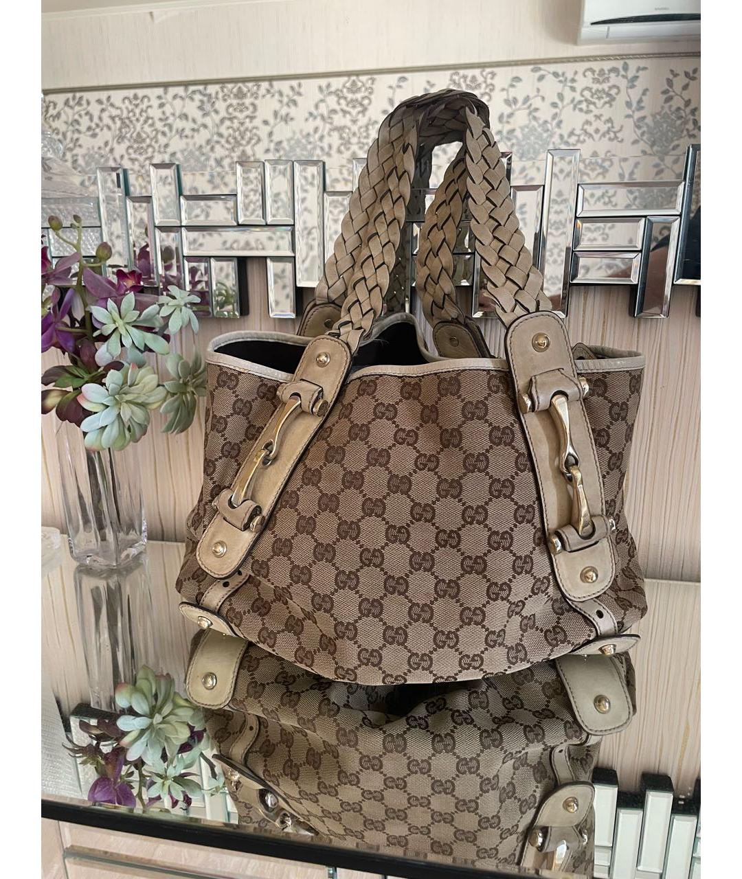 GUCCI Бежевая сумка через плечо из канвы, фото 8