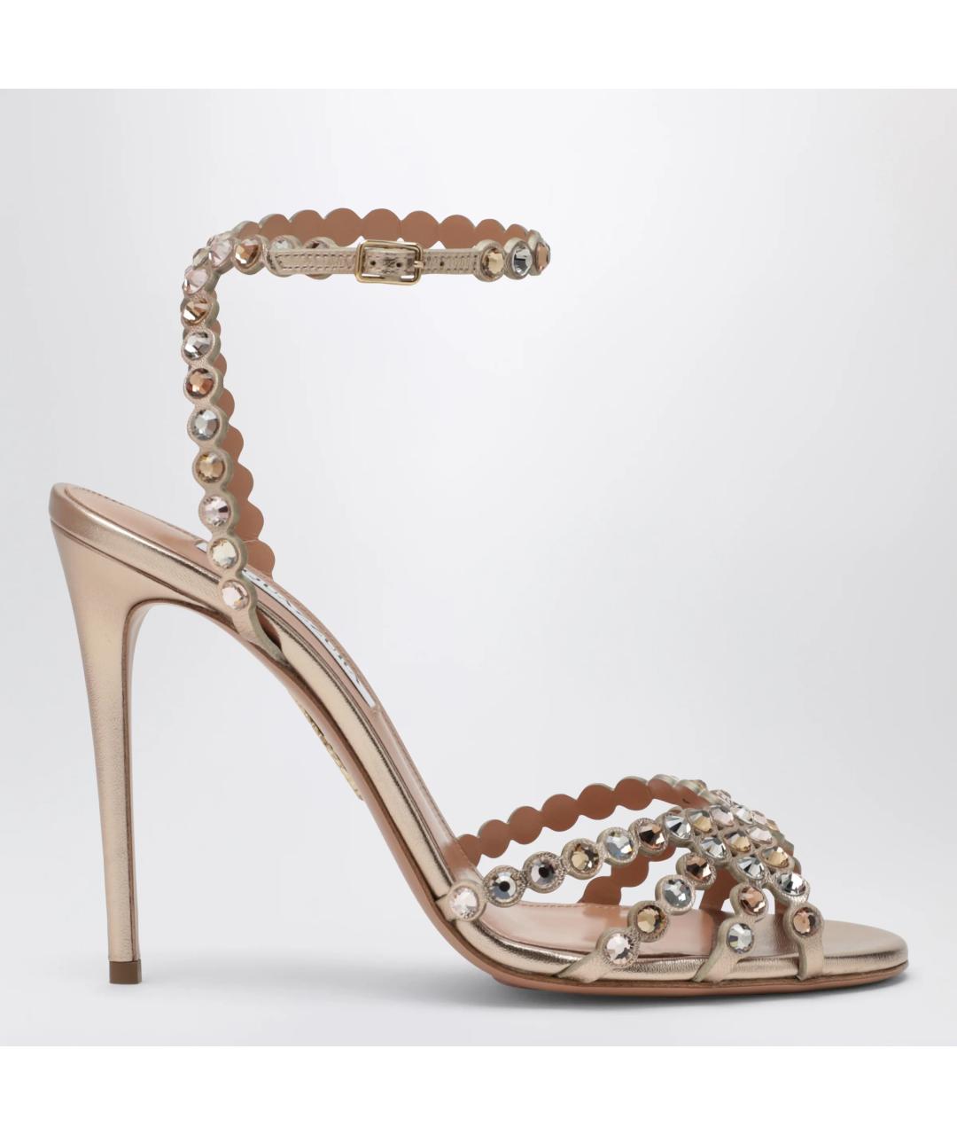 AQUAZZURA Золотые кожаные босоножки, фото 3