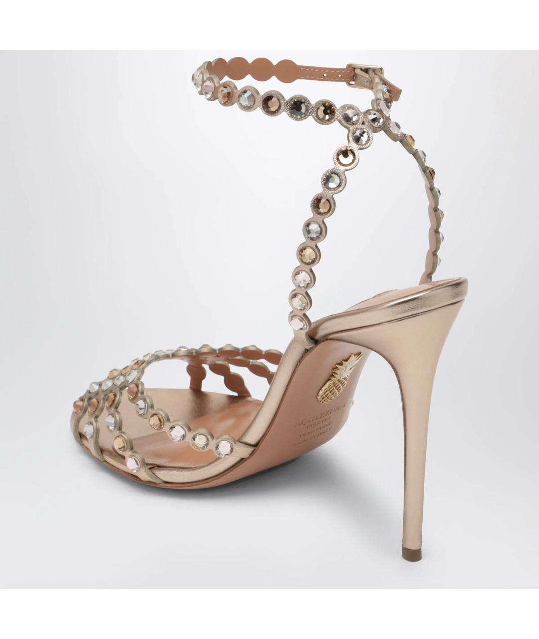 AQUAZZURA Золотые кожаные босоножки, фото 2