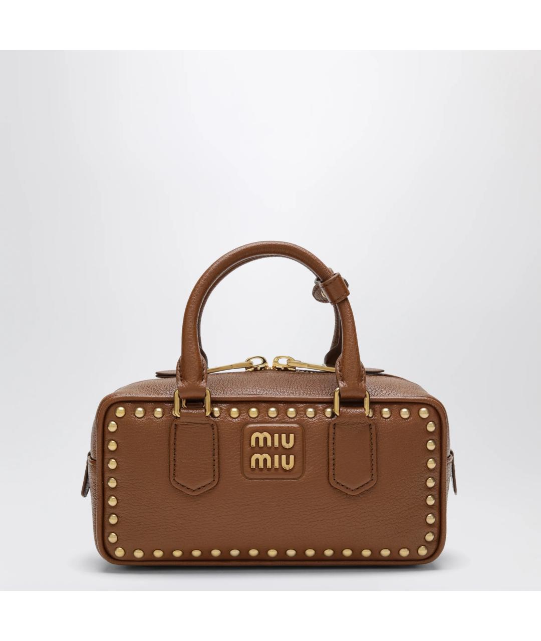 MIU MIU Коричневая кожаная сумка с короткими ручками, фото 3