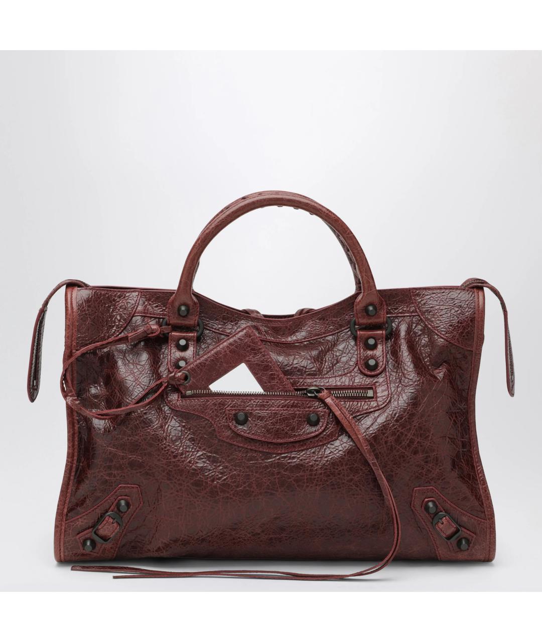BALENCIAGA Бордовая кожаная сумка тоут, фото 3