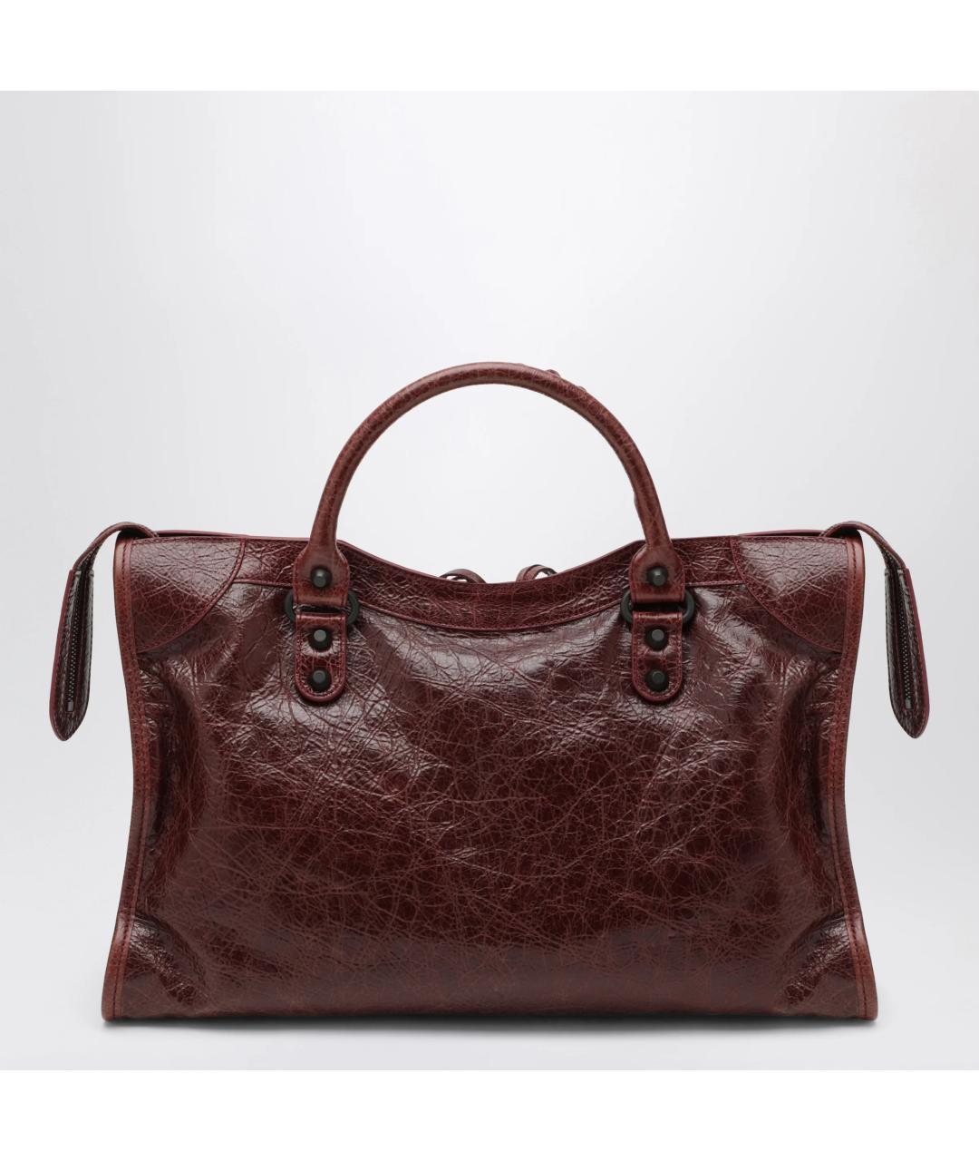 BALENCIAGA Бордовая кожаная сумка тоут, фото 2