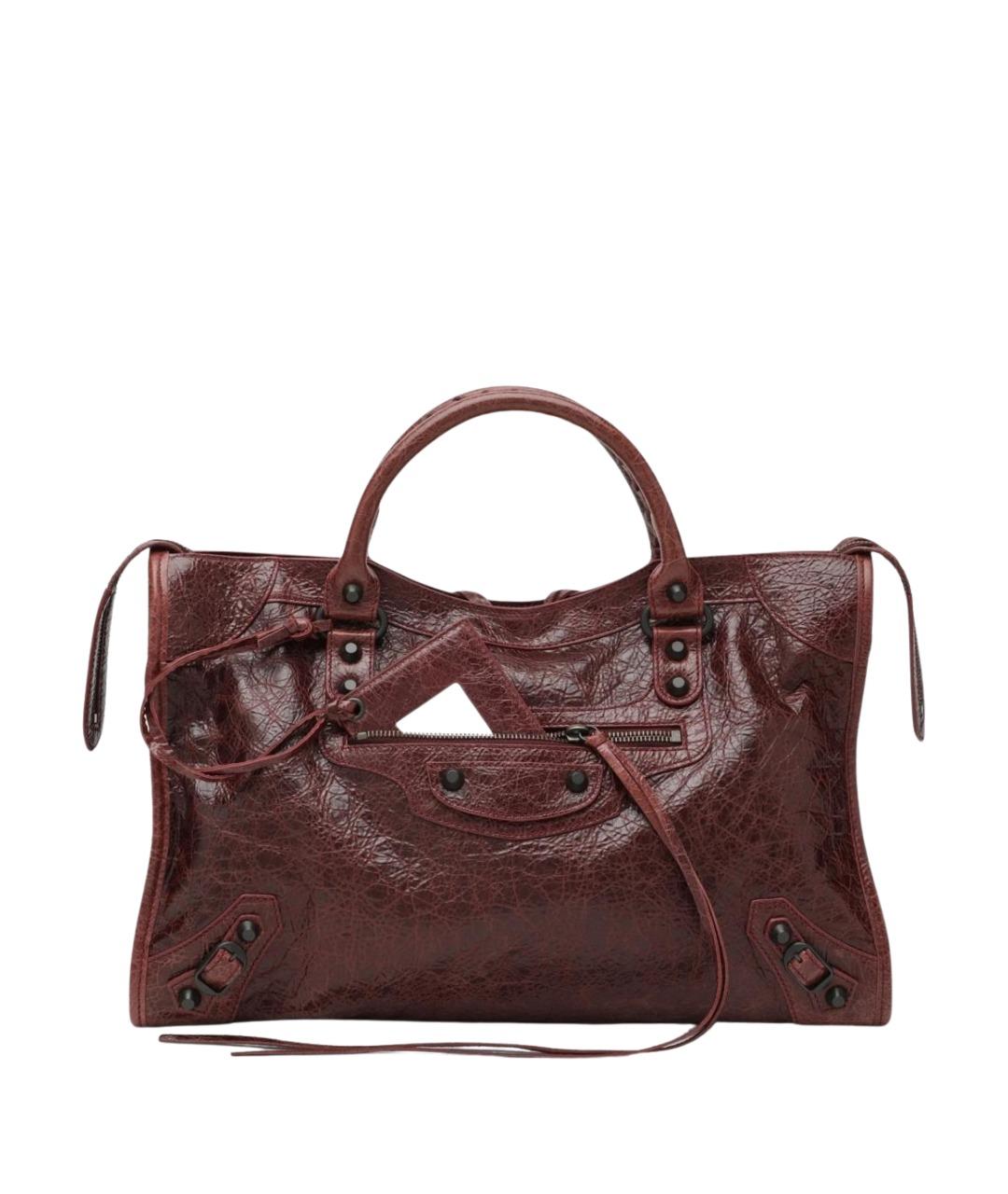 BALENCIAGA Бордовая кожаная сумка тоут, фото 1