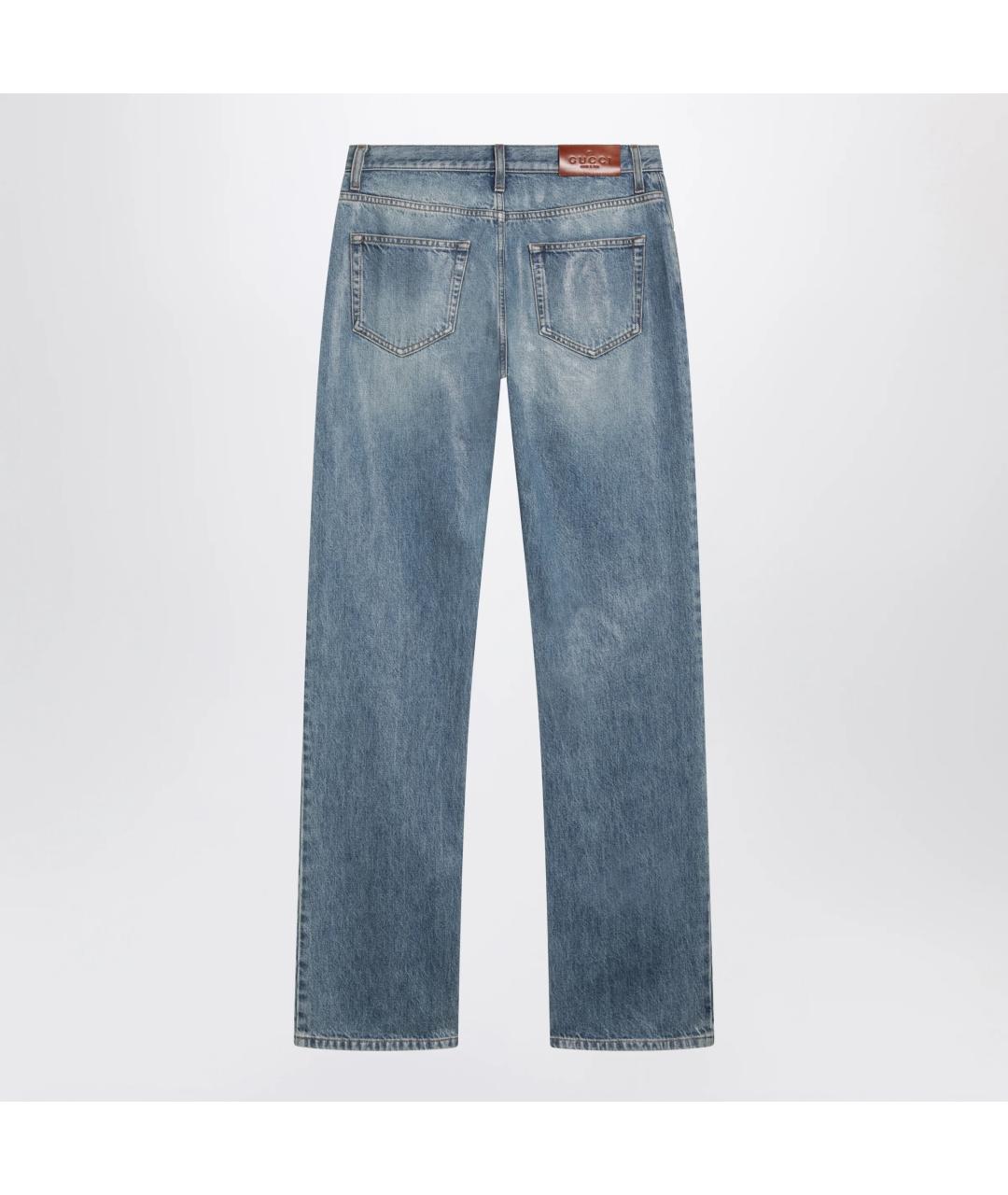 GUCCI Голубые хлопковые прямые джинсы, фото 2