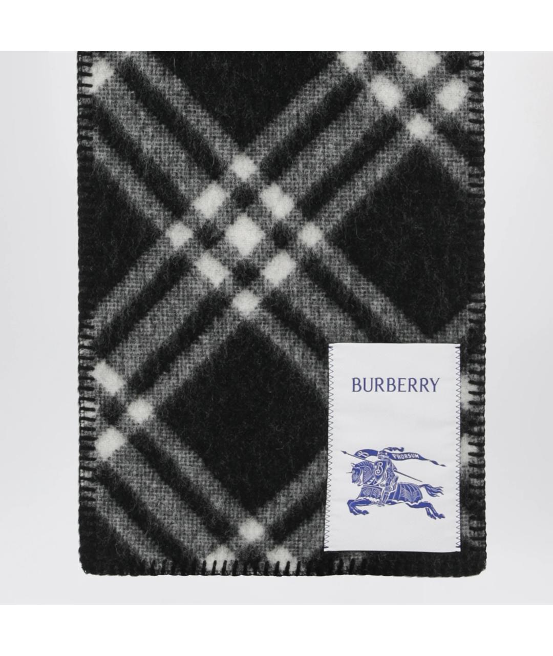 BURBERRY Черный шерстяной шарф, фото 2