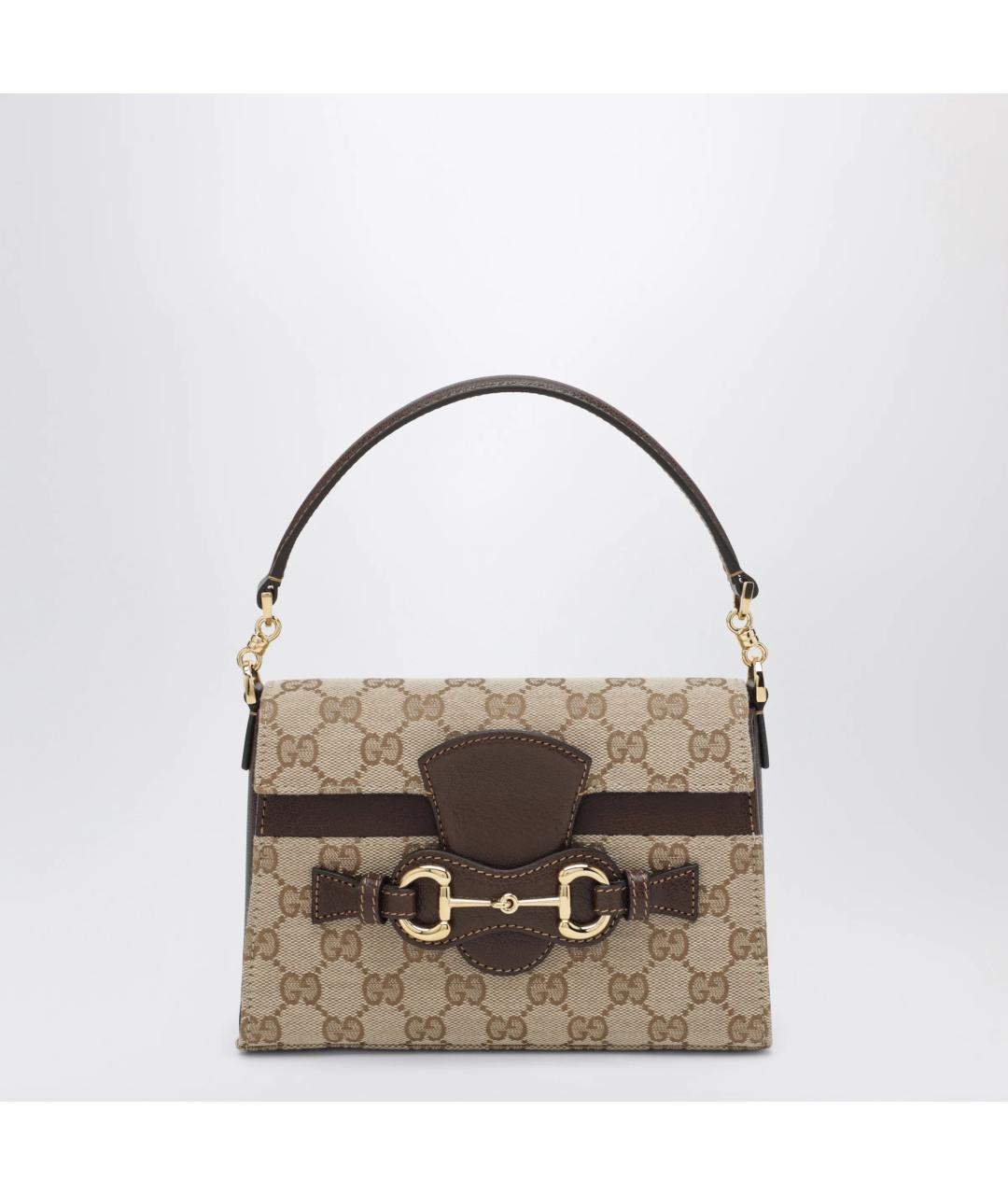 GUCCI Бежевая сумка с короткими ручками из канвы, фото 3