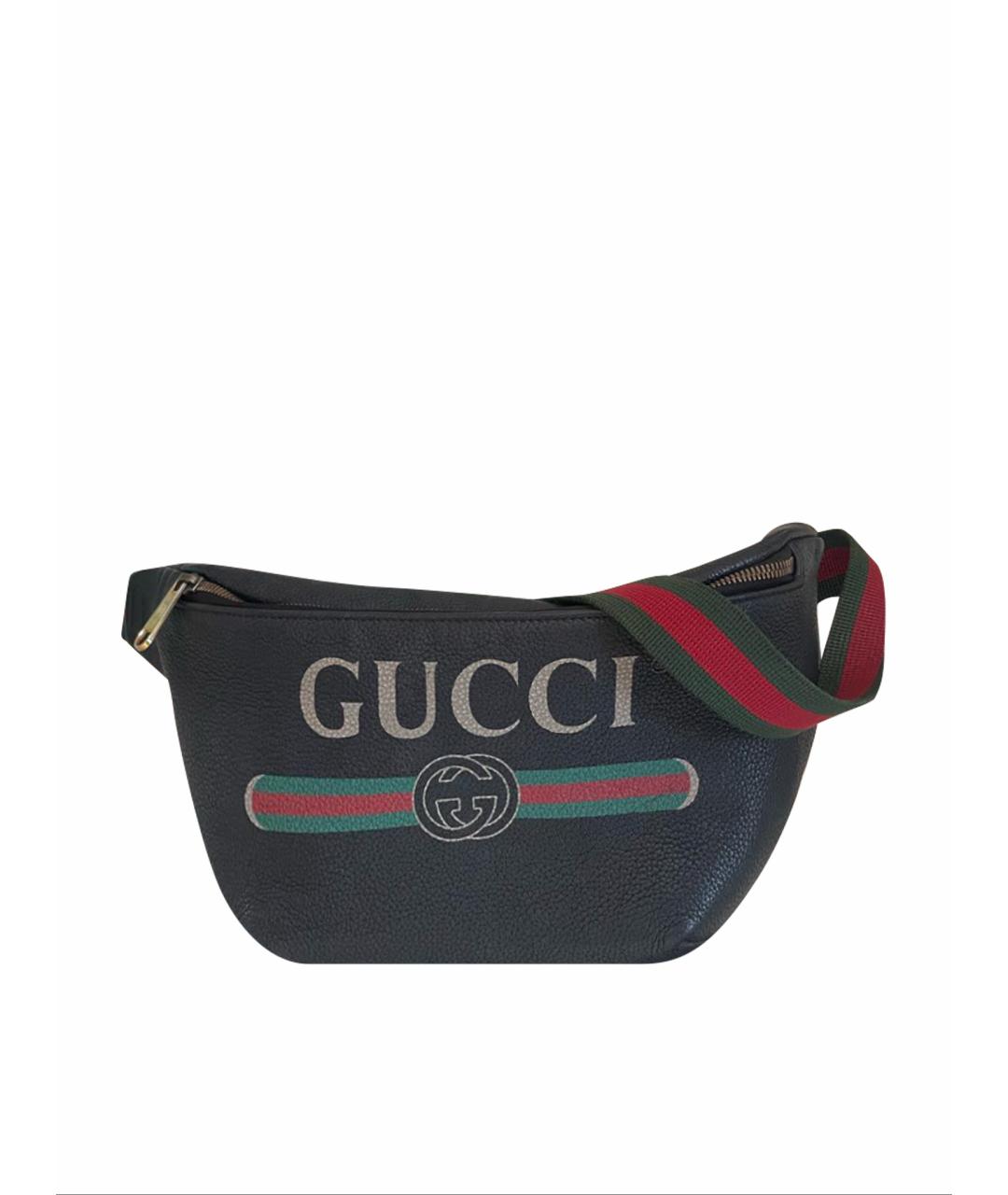 GUCCI Черная кожаная поясная сумка, фото 1