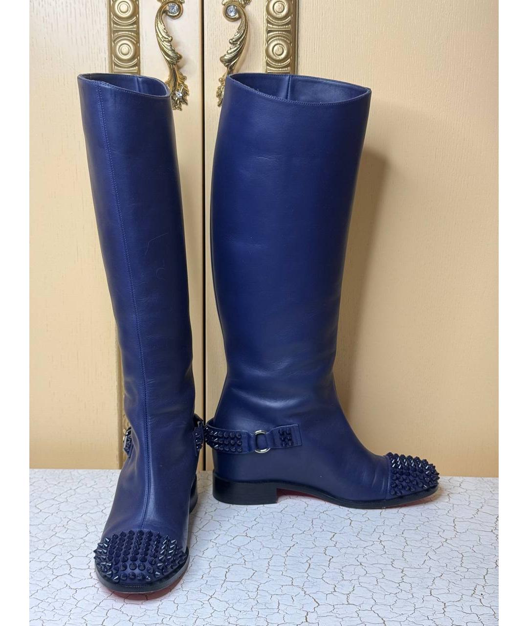 CHRISTIAN LOUBOUTIN Синие кожаные сапоги, фото 2