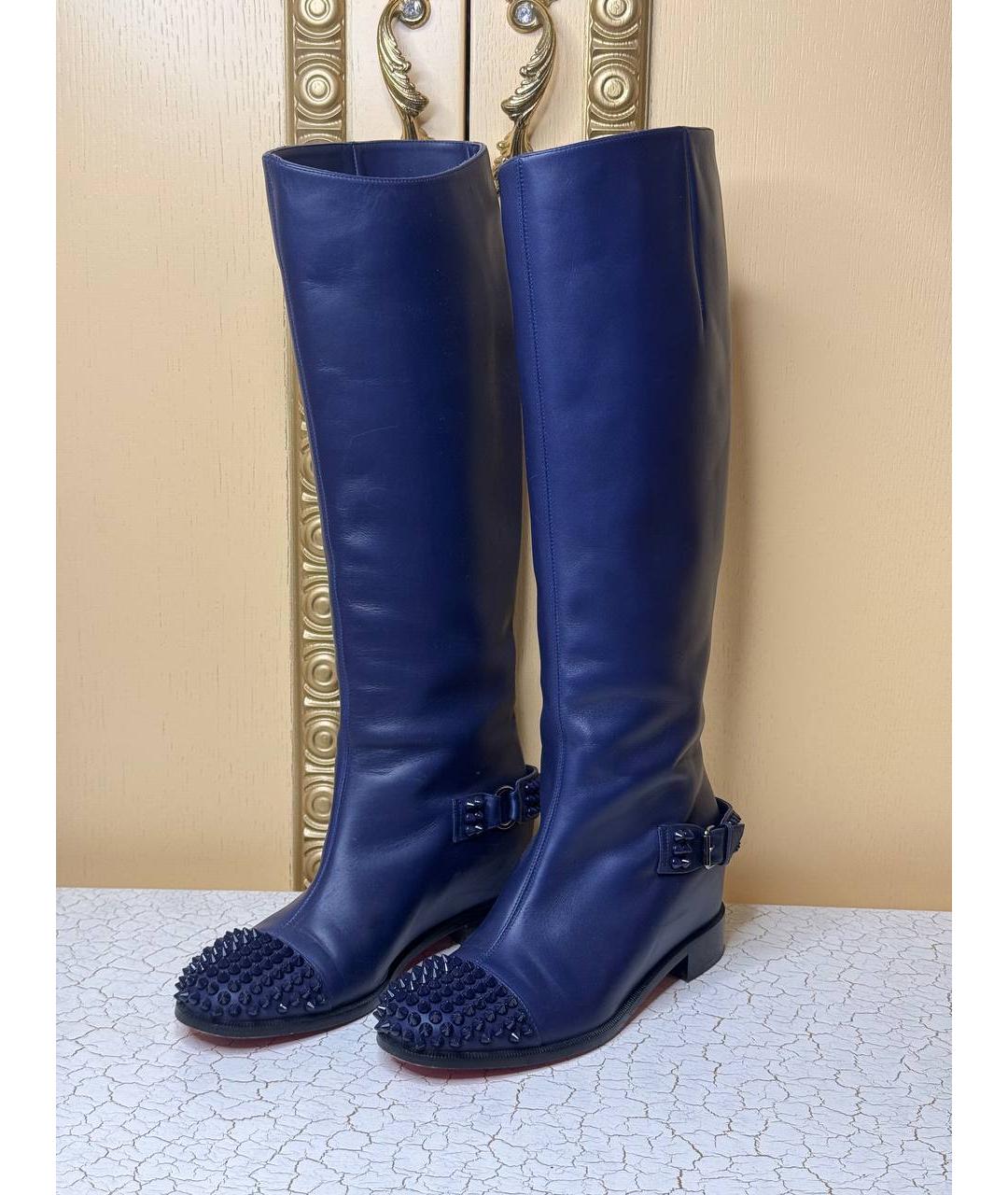CHRISTIAN LOUBOUTIN Синие кожаные сапоги, фото 4