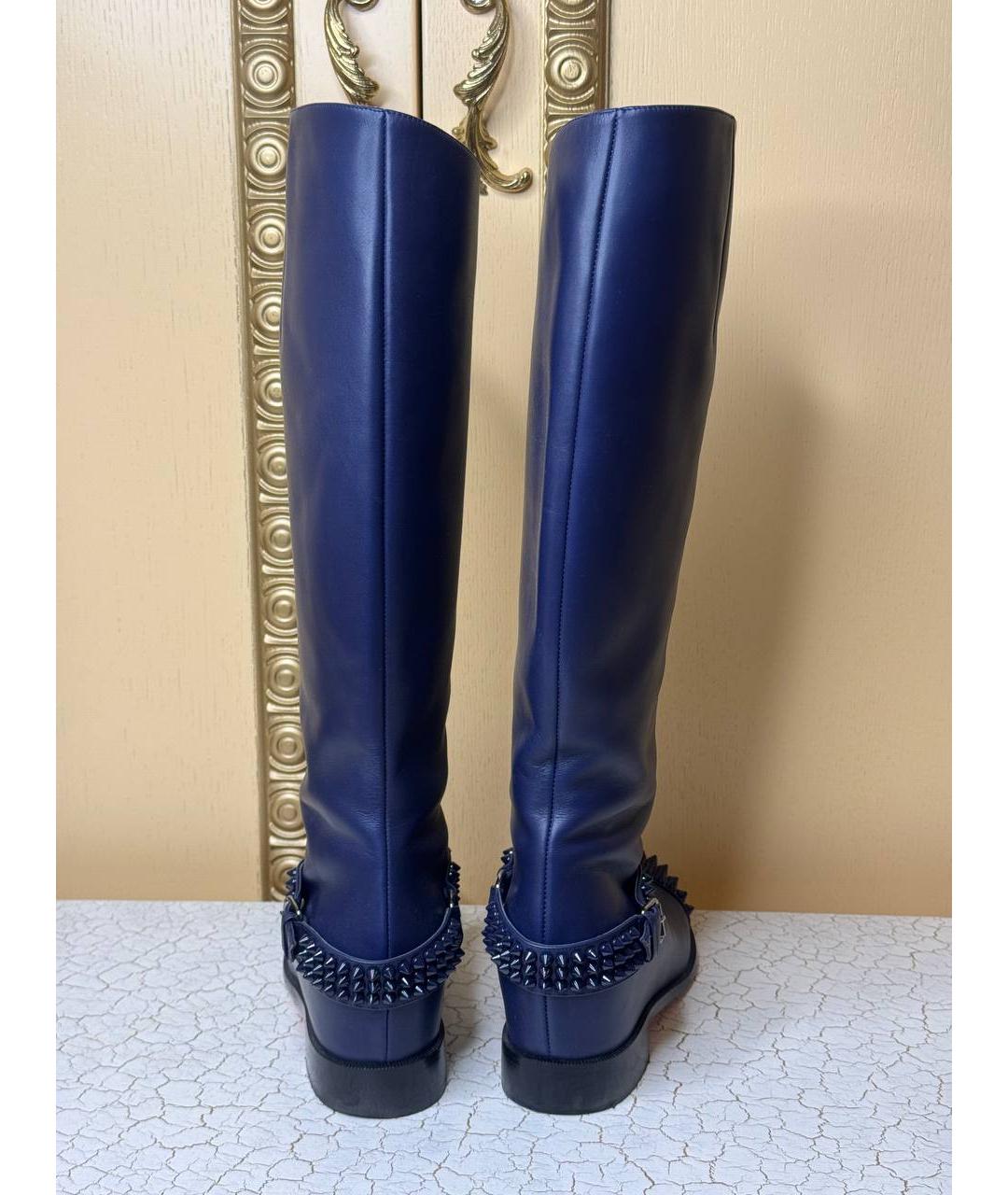 CHRISTIAN LOUBOUTIN Синие кожаные сапоги, фото 3