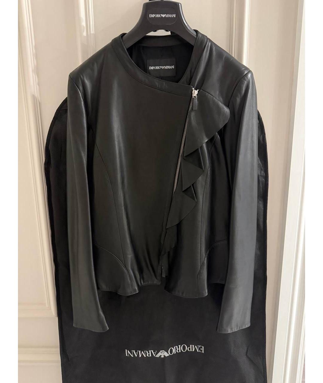 EMPORIO ARMANI Черная кожаная куртка, фото 6