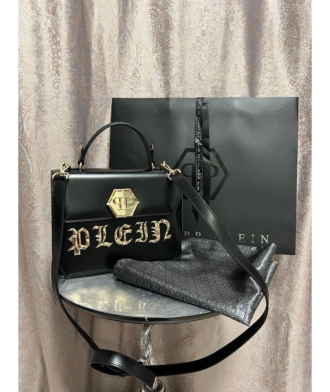 PHILIPP PLEIN Черная кожаная сумка с короткими ручками, фото 6