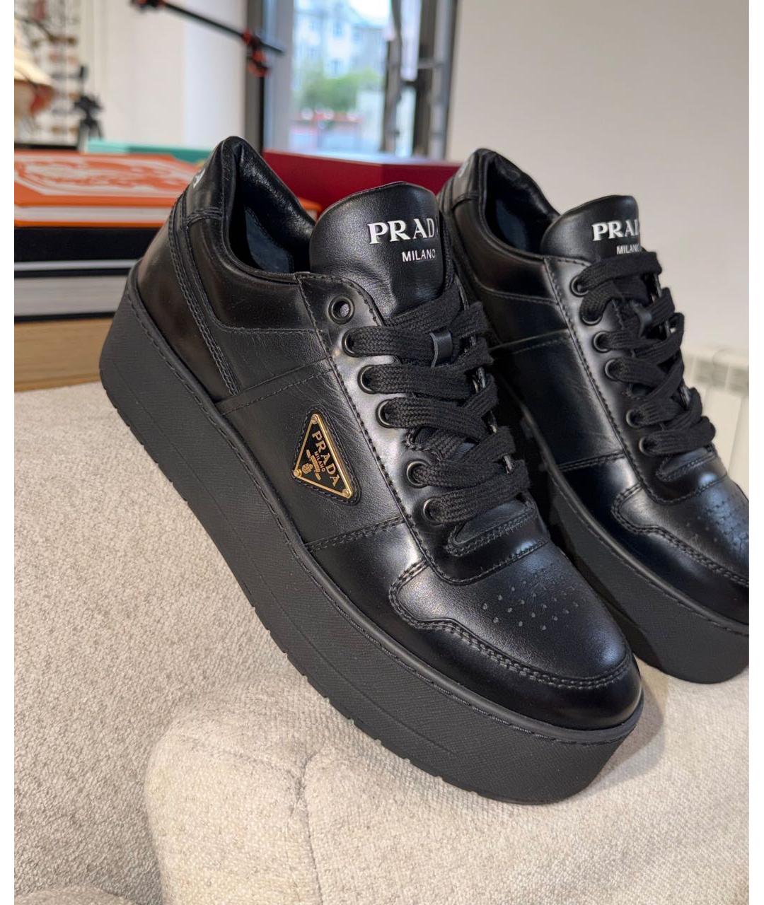 PRADA Черные кожаные кеды, фото 2