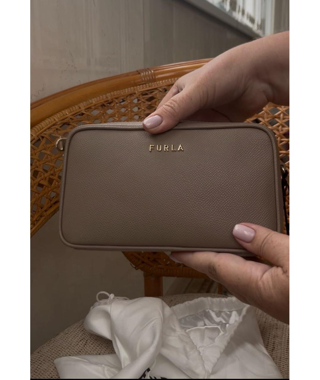 FURLA Бежевая кожаная сумка через плечо, фото 7