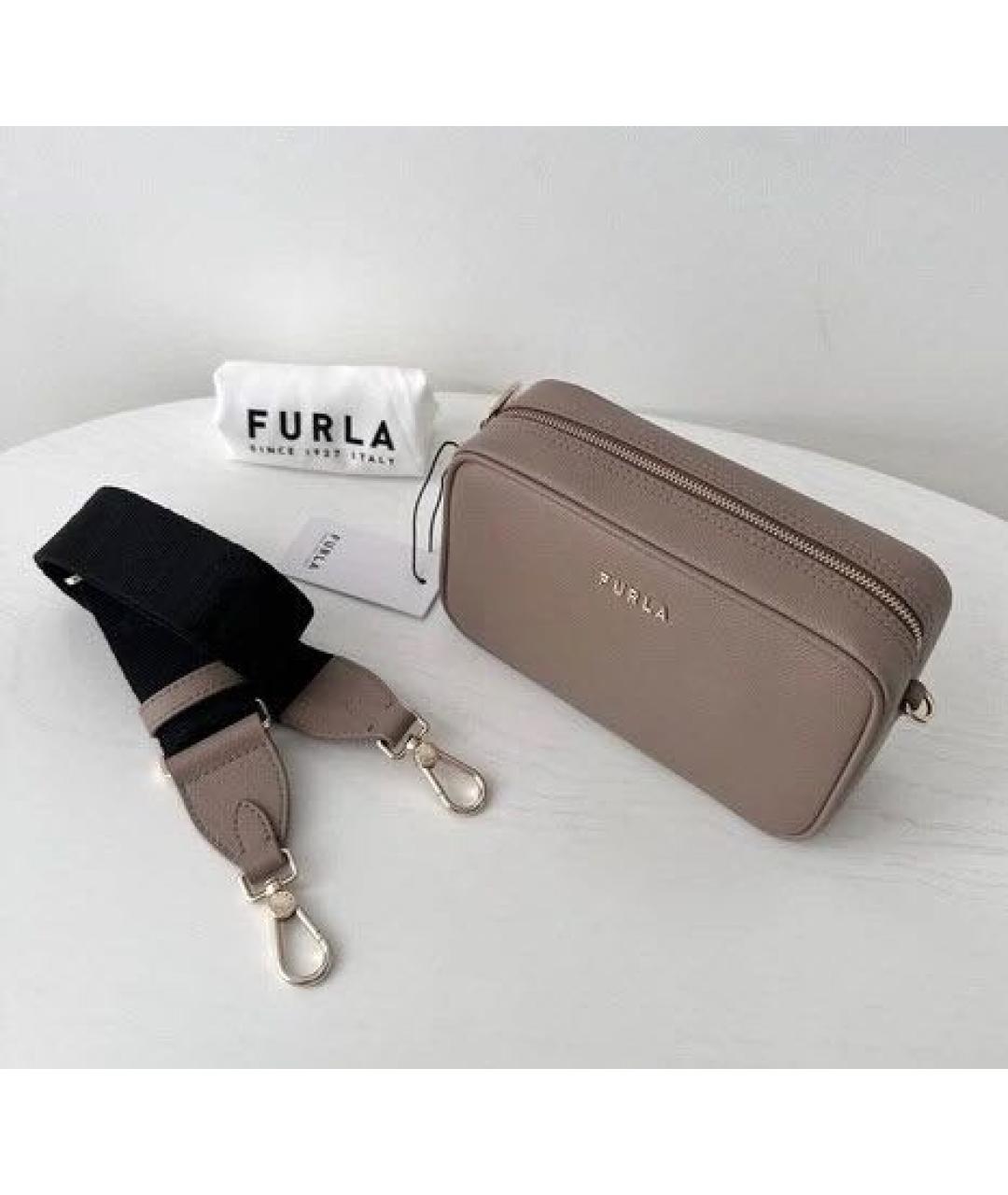 FURLA Бежевая кожаная сумка через плечо, фото 4