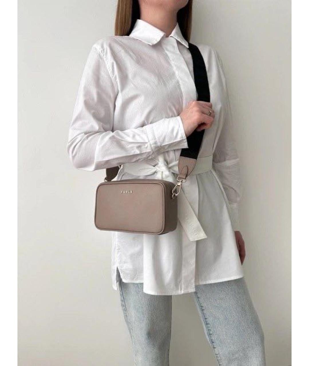 FURLA Бежевая кожаная сумка через плечо, фото 5