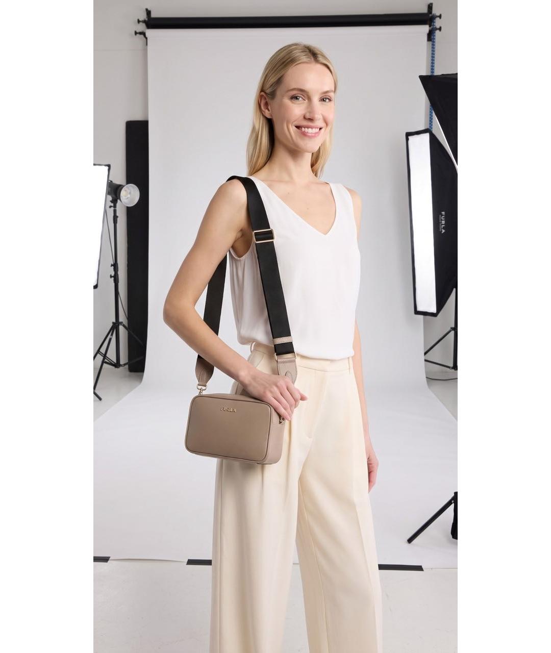FURLA Бежевая кожаная сумка через плечо, фото 6