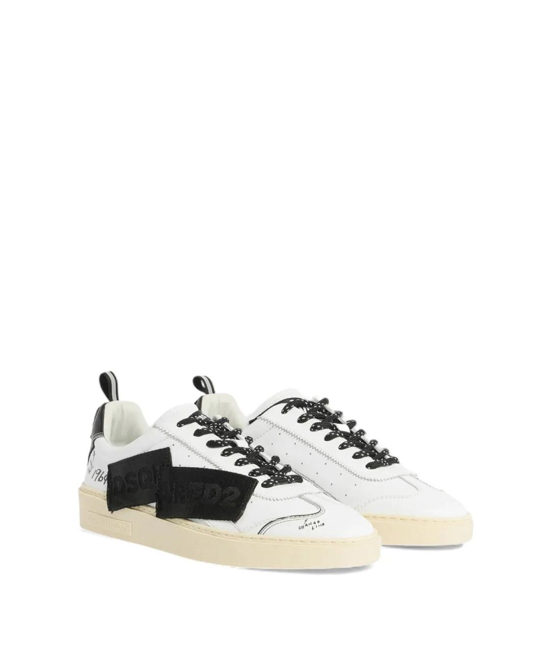 DSQUARED2 Белые кожаные низкие кроссовки / кеды, фото 2