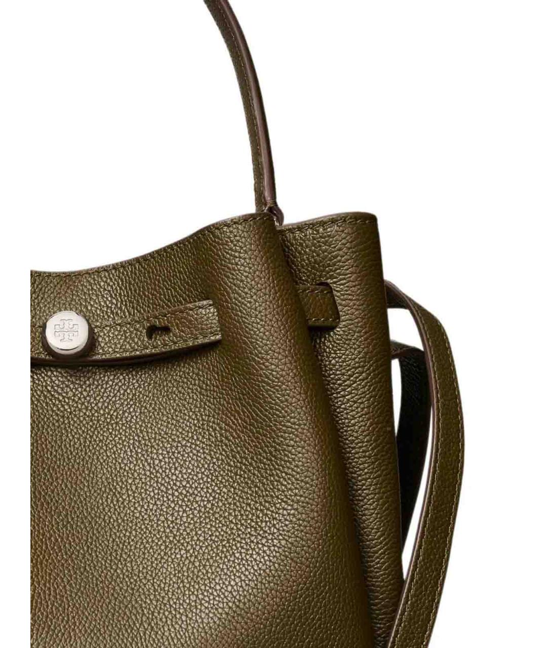 TORY BURCH Хаки кожаная сумка с короткими ручками, фото 5
