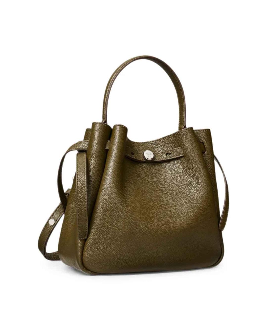 TORY BURCH Хаки кожаная сумка с короткими ручками, фото 2