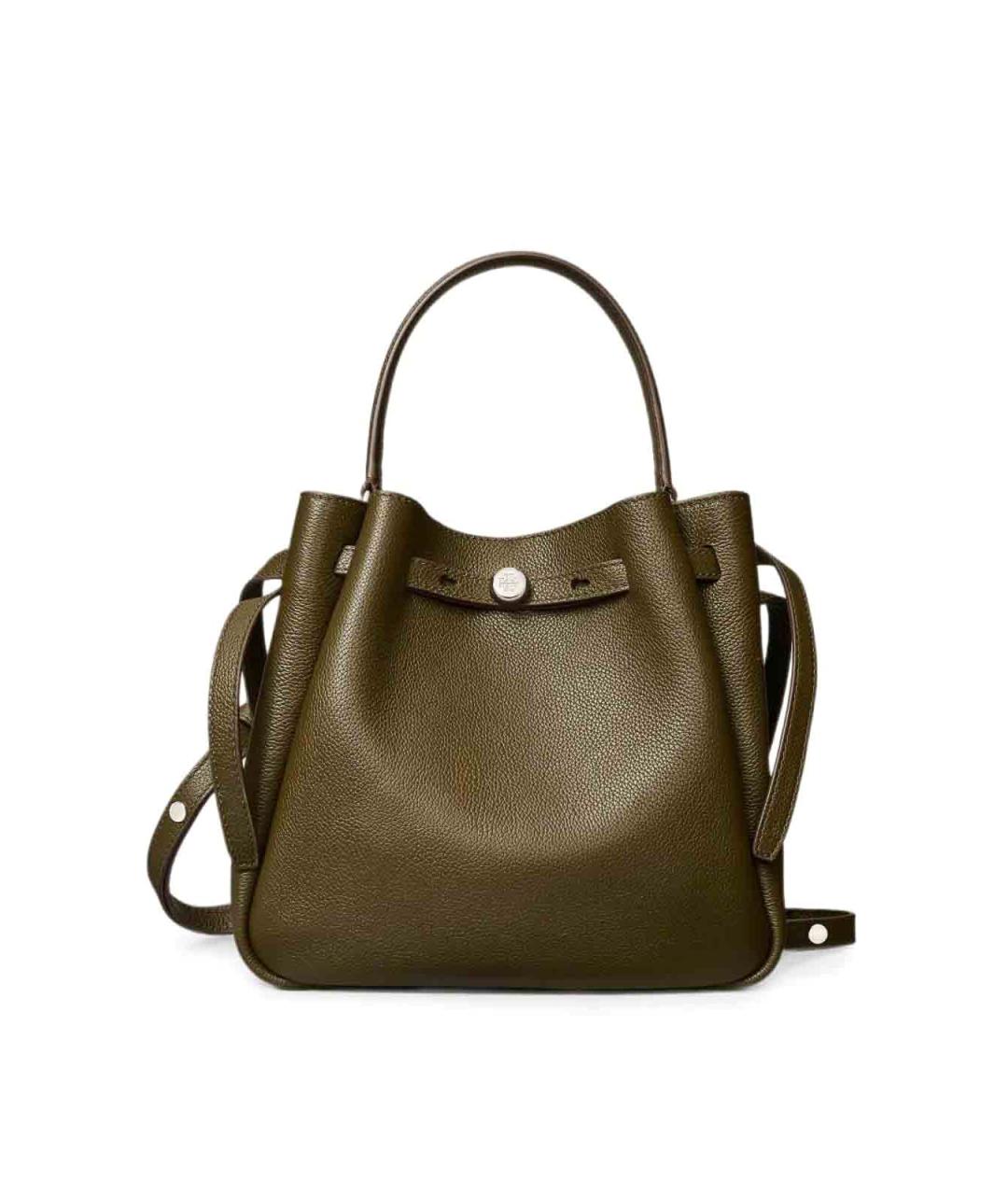 TORY BURCH Хаки кожаная сумка с короткими ручками, фото 1