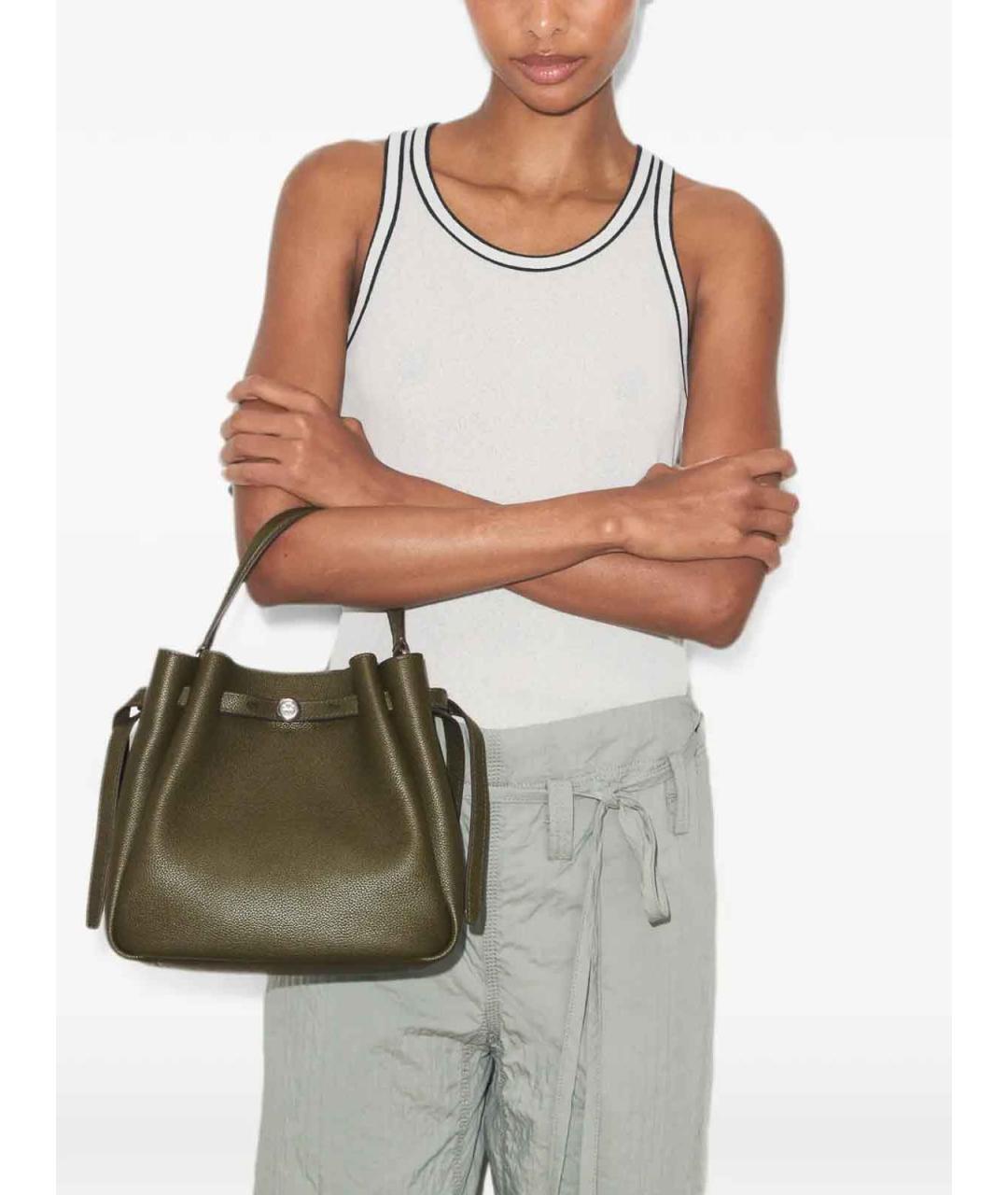TORY BURCH Хаки кожаная сумка с короткими ручками, фото 3