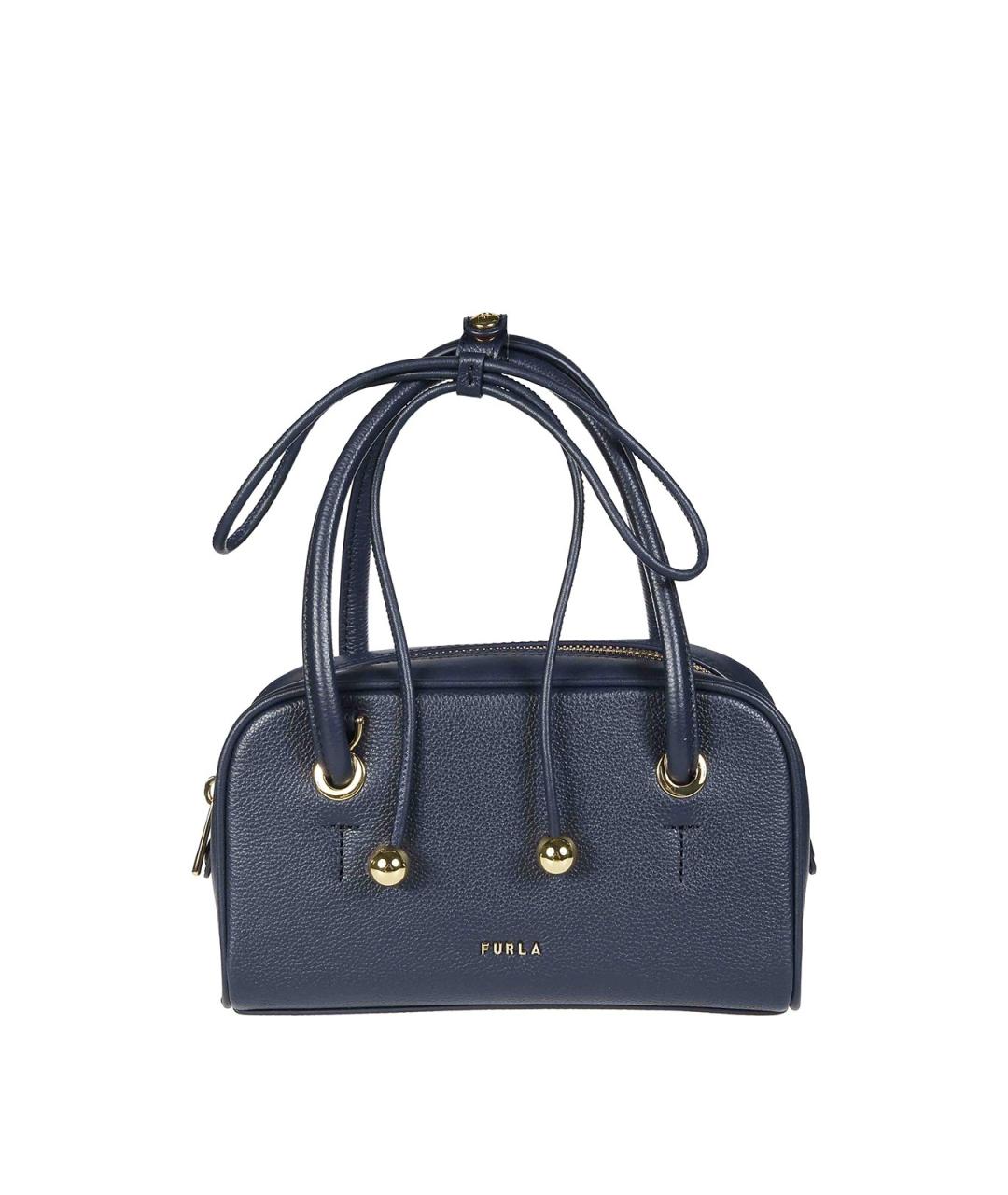 FURLA Синяя кожаная сумка с короткими ручками, фото 1
