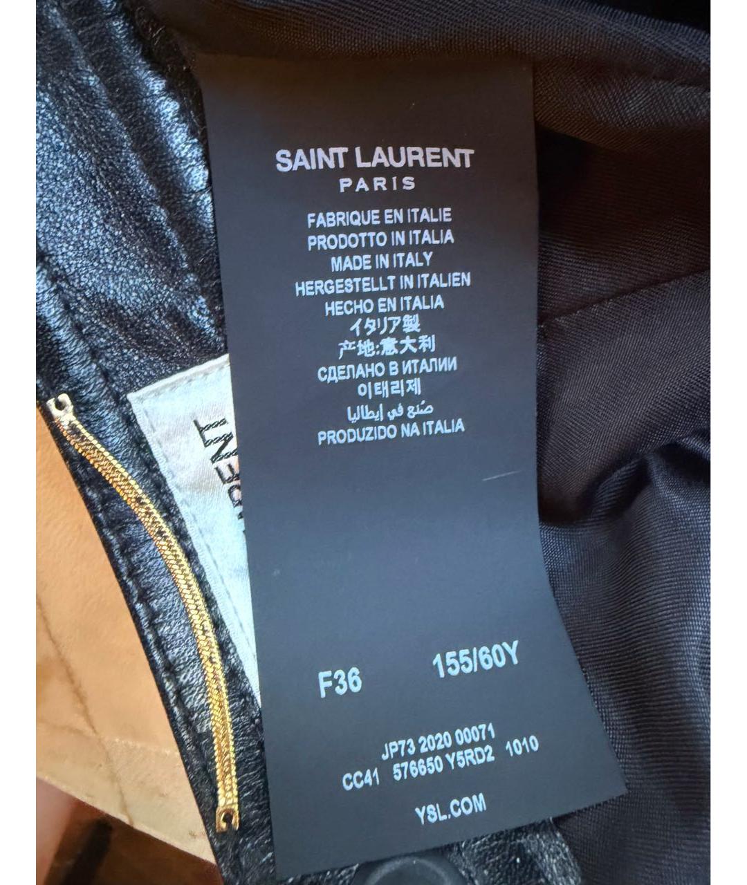 SAINT LAURENT Черная кожаная юбка мини, фото 4