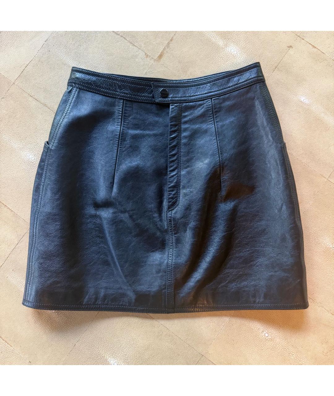 SAINT LAURENT Черная кожаная юбка мини, фото 2