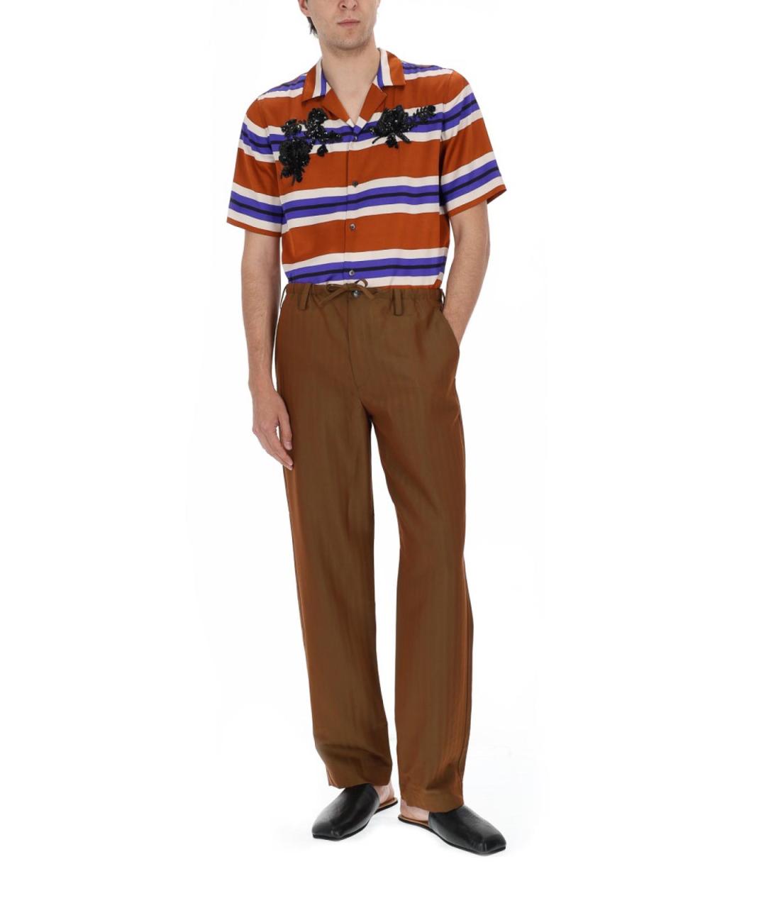 DRIES VAN NOTEN Коричневые шерстяные повседневные брюки, фото 2