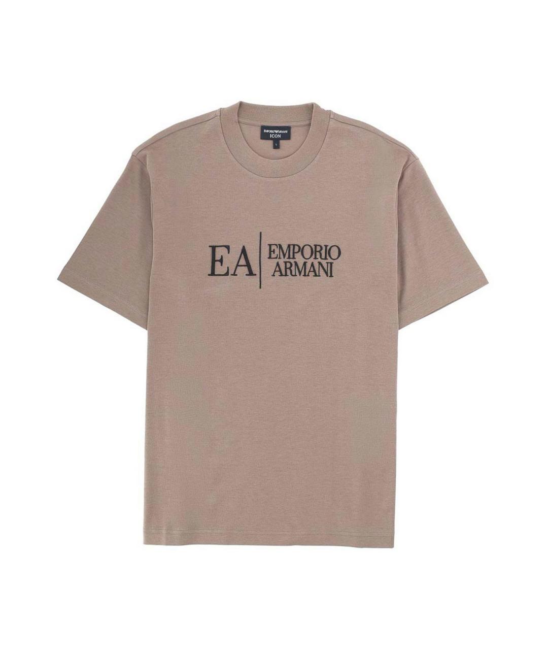 EMPORIO ARMANI Коричневая хлопковая футболка, фото 1