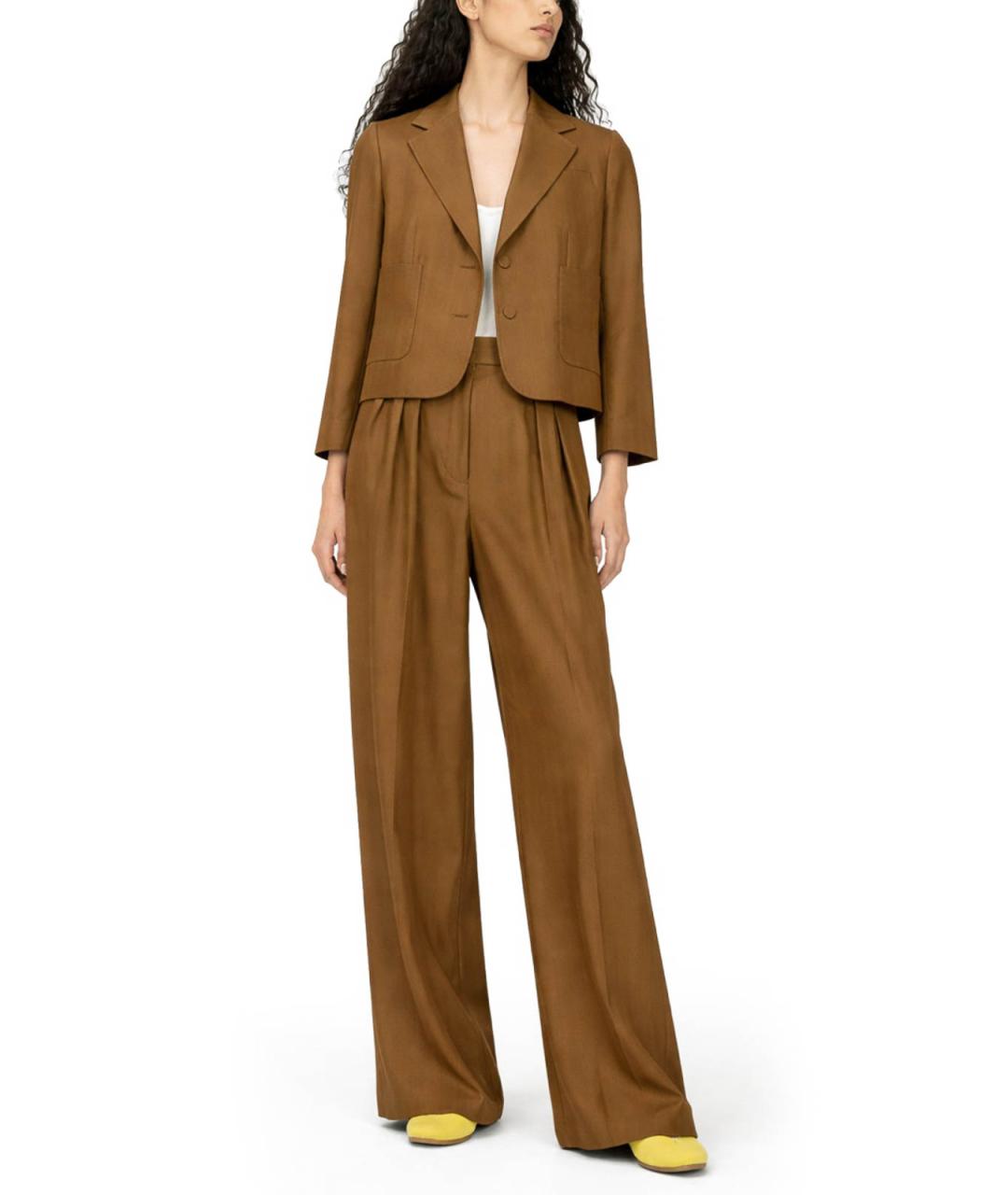 DRIES VAN NOTEN Коричневые шерстяные прямые брюки, фото 2