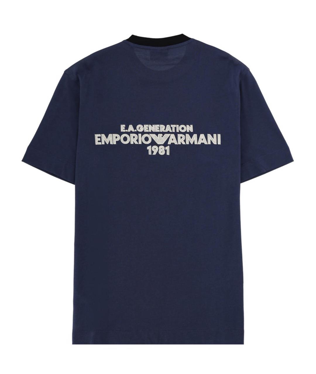 EMPORIO ARMANI Синяя хлопковая футболка, фото 2