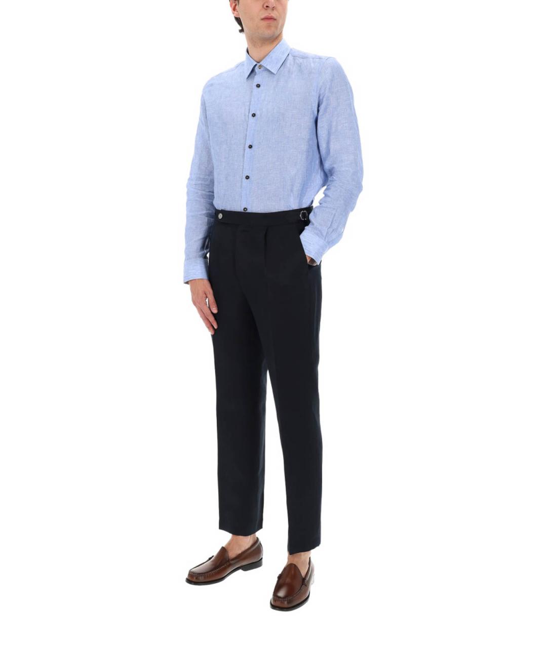 HUGO BOSS Синие льняные классические брюки, фото 2