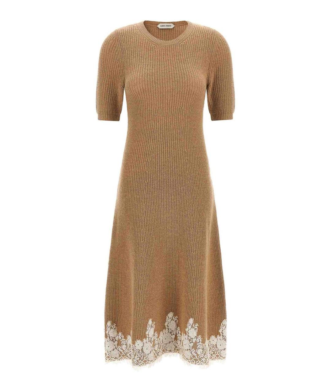 ALBERTA FERRETTI Коричневое кашемировое повседневное платье, фото 1