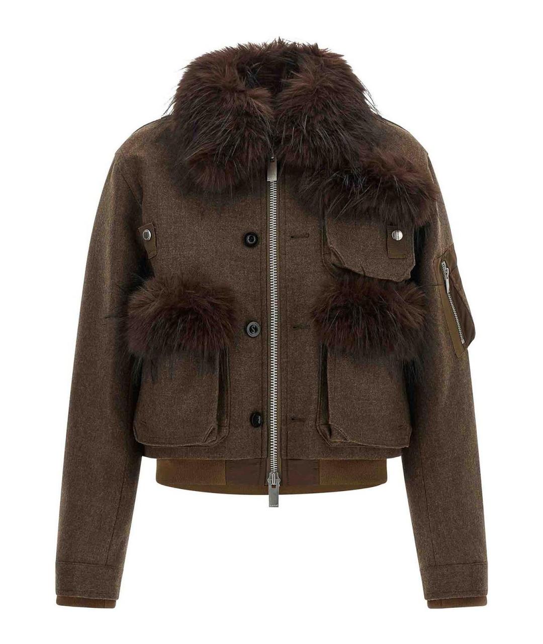SACAI Коричневая шерстяная куртка, фото 1