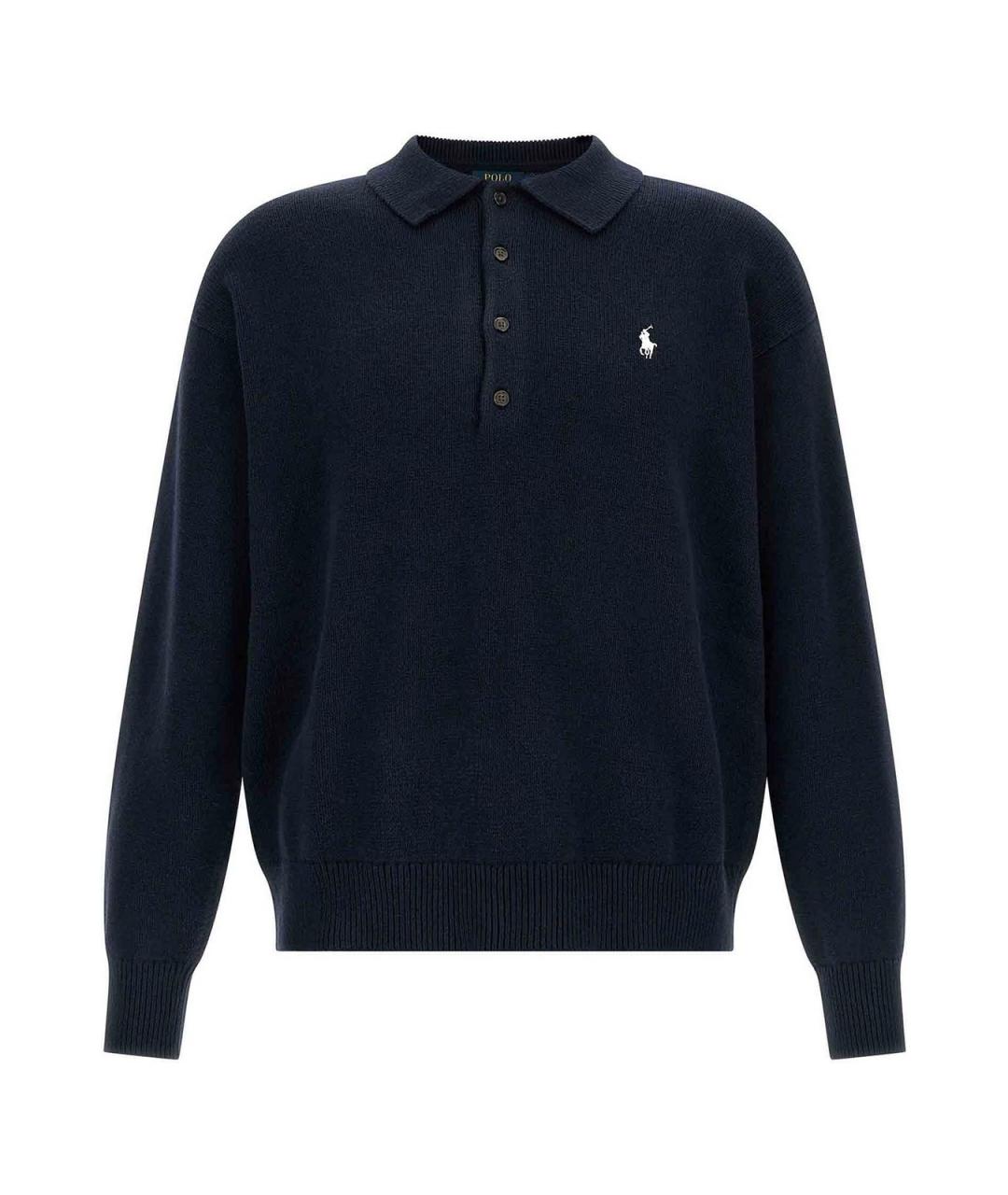 POLO RALPH LAUREN Синее хлопковое поло с длинным рукавом, фото 1