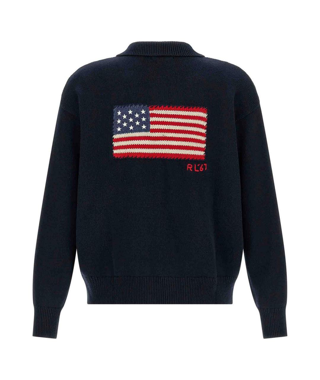 POLO RALPH LAUREN Синее хлопковое поло с длинным рукавом, фото 2